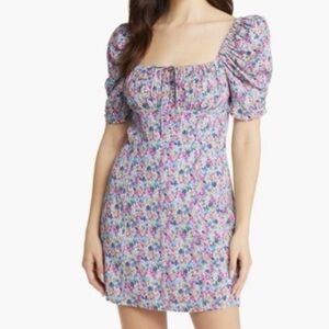 ASTR The Label Mini Dress XS Floral Puff Sleeve Milkmaid Y2K Babydoll